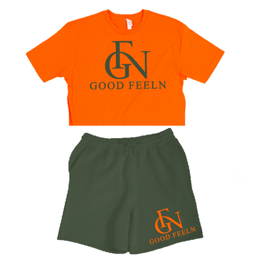 Orange/Army Green Women’s Crop Set